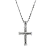 Rhodium Finished Sterling Silver Braided Cross with Simulated Diamonds on all 4 Ends of Cross on 20 Rounded Box Chain